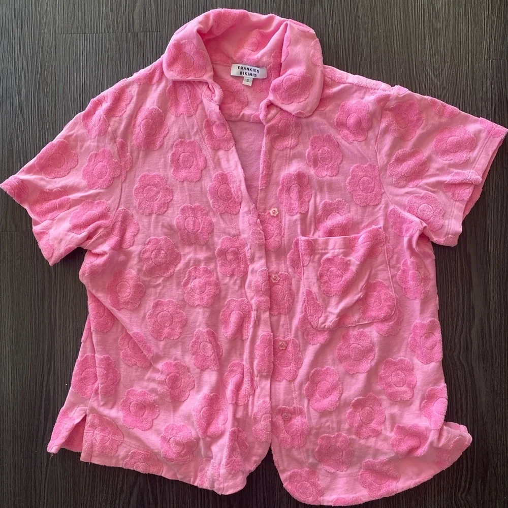 Frankie's Bikinis Pink Floral Terry Shirt